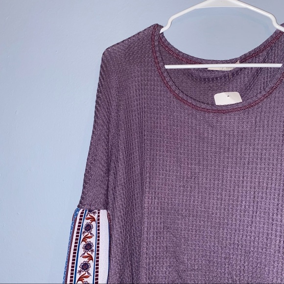 NWT Women’s Waffle Knit Balloon Sleeve Top Size Large Boho Bohemian - Picture 2 of 7